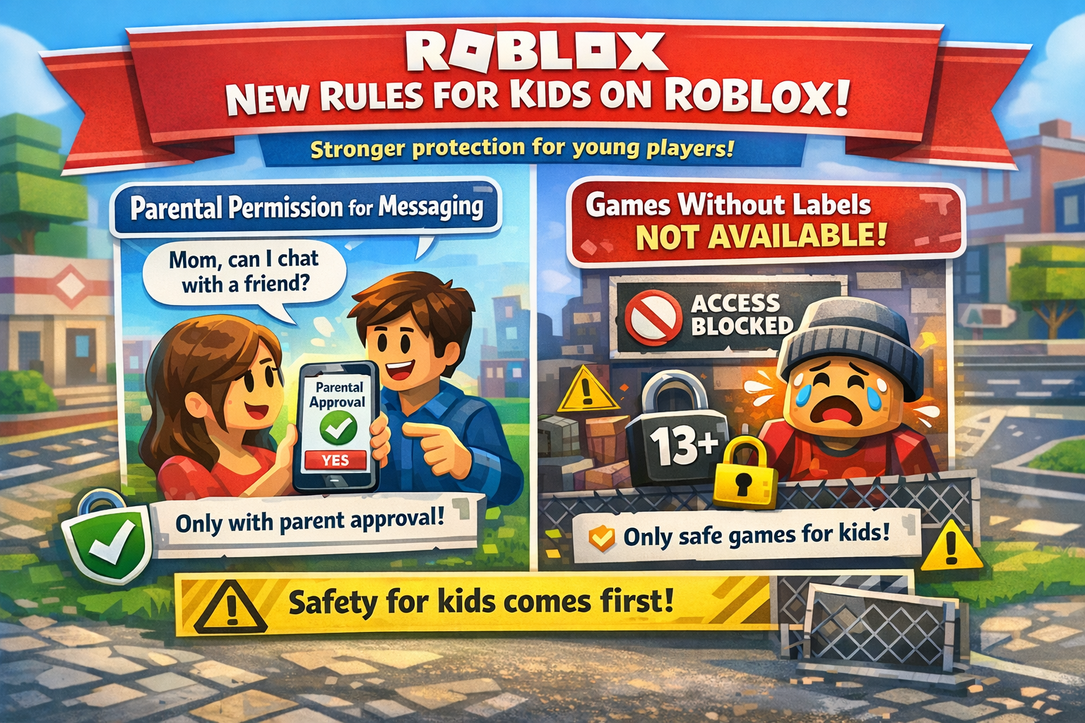 Roblox is tightening its rules for younger users — for example, direct messages can only be sent with parental consent, and games that don’t have labels are not available to minors. This is part of an effort to combat abuse.